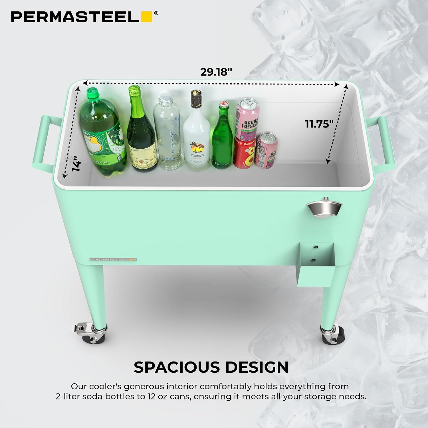 Permasteel 80-Qt Large Outdoor Patio Cooler with Wheels & Handles, Portable Rolling Hard Cooler for Outside, Retro Ice Cooler Cart, Beverage Can Coolers for Backyard Parties