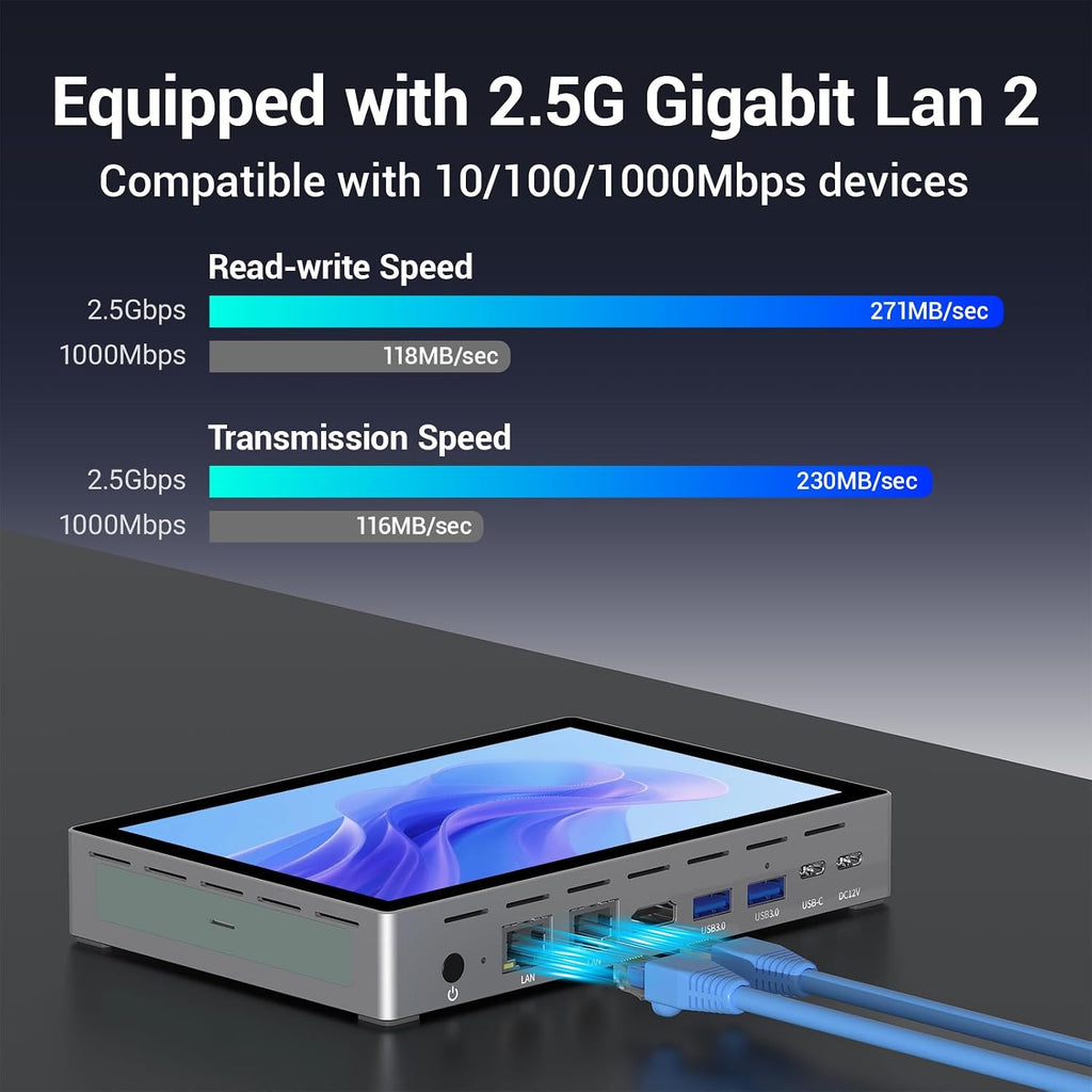 HEIGAOLA 7' Mini PC Celeron N95, Win11 Pro Mini Computer 16GB RAM 512GB eMMC, HD IPS Touchscreen Computer Desktop 4K Dual Display for Home/Office, HDMI/USB/WiFi5/BT5.0/Type-C/Dual Gigabit LAN