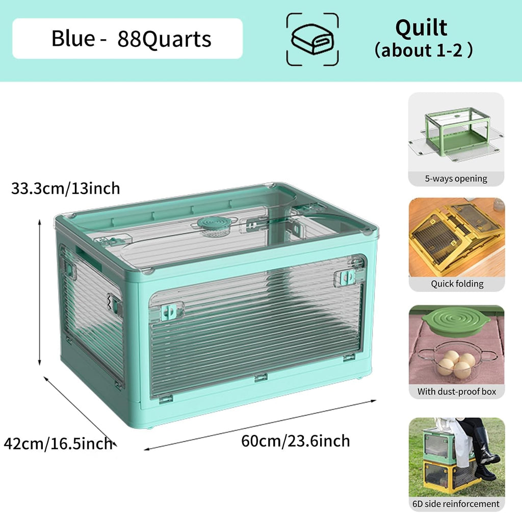 3-Pack Stackable Storage Bins, 83-Liter Collapsible Organizers with 3 Lids, Wheels, Foldable Collapsible Box for Outdoor Camping, Blue
