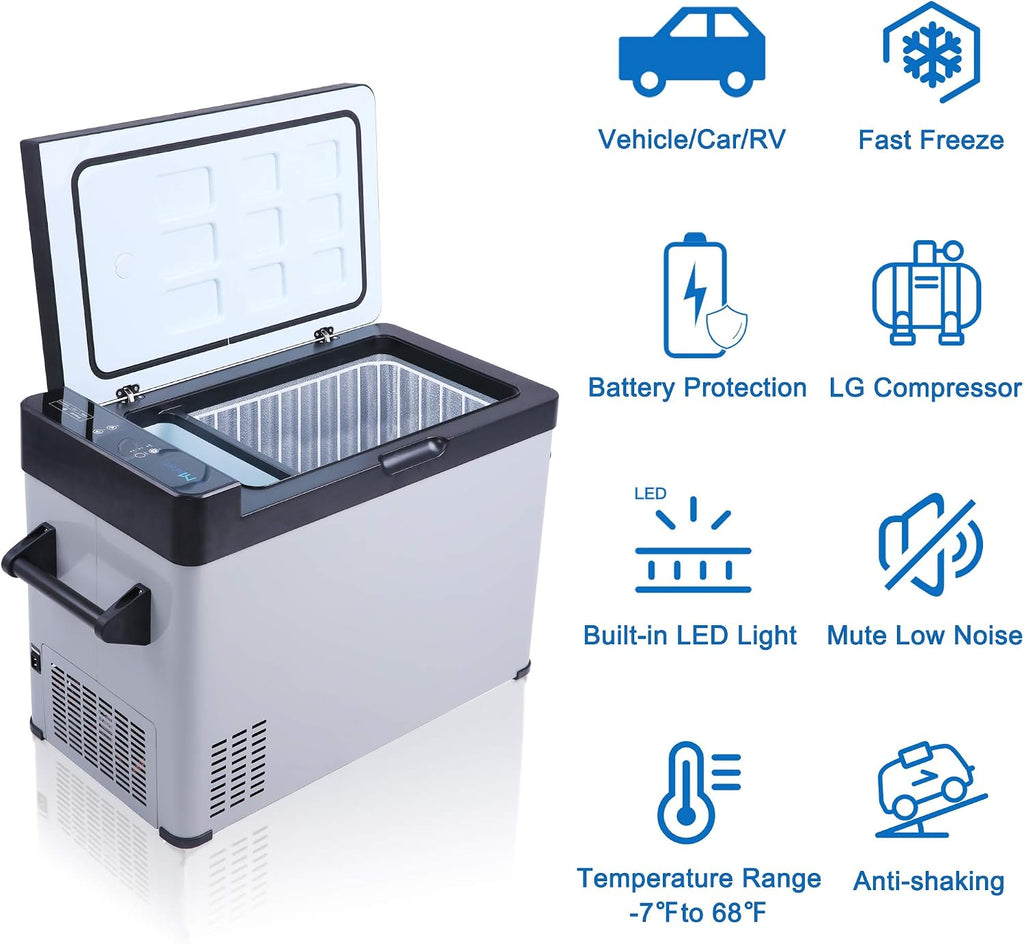 52 QT Portable Car Refrigerator 12V/24V DC Electric Car Cooler -7.6℉~68℉ RV Freezer,Truck,Vehicle,RV,Boat,Camping & Travel