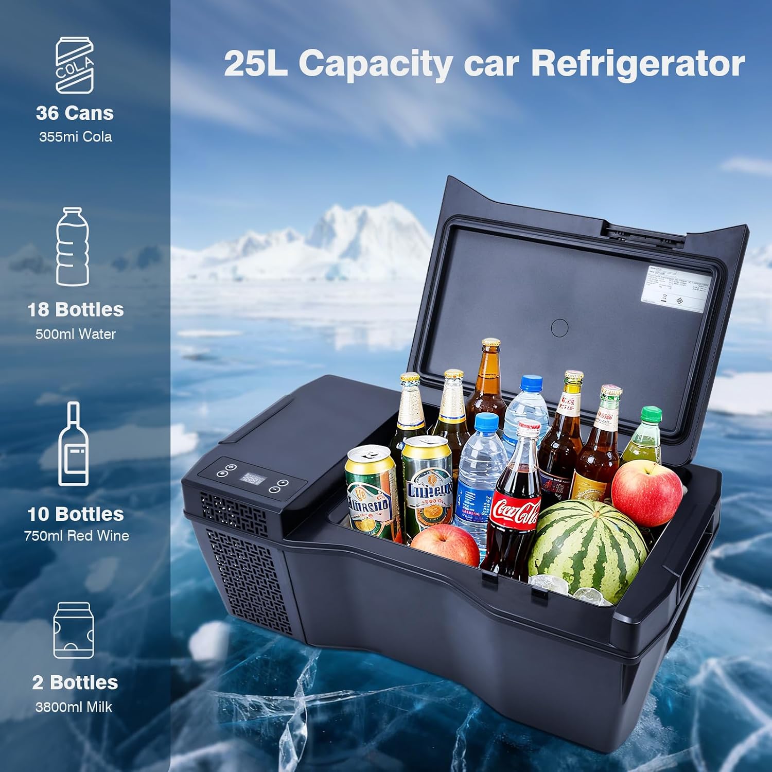 Built-in Car Refrigerator Compatible with Tesla Cybertruck, 26.4Qt/25L Custom-fit Trunk Freezer, APP Control, 12/24V Low-Noise Compressor Cooler, Hidden Electric Fridge for Camping & Road Trips