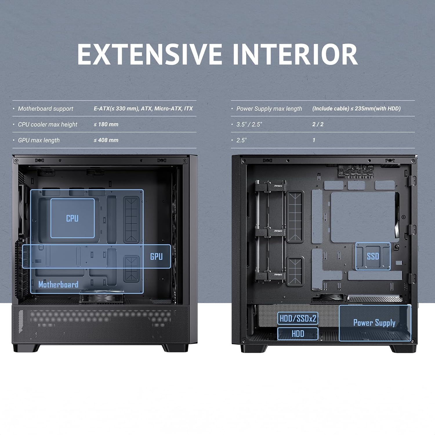 Antec Flux Wood, 5 x PWM Fans Included, High-Airflow Front Panel with Walnut Wood, Type-C, 420mm Radiator & Back Connect Motherboard Support, Up to 9 Fans Simultaneously, Mid-Tower E-ATX PC Case