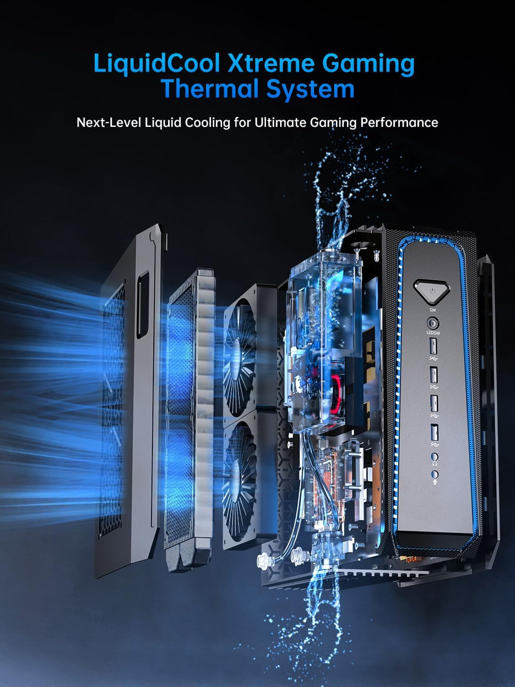 Thdeukoty Mini Gaming Pc Core i9-14900F(24C, 32T, Up to 5.8GHz) 64GB DDR5 1TB SSD, Liquid Cooled Desktop Computer with RTX 5070 WiFi 6E, BT5.3, RJ45 Port, Quad Display for Gaming/Design/Office