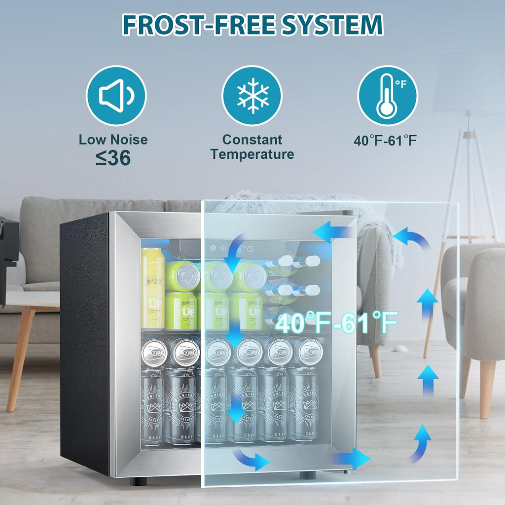 Electactic 48 Can Beverage Refrigerator,12 Bottle Wine Cooler with Stainless Steel Glass Door, Digital Temperature Display, Countertop Mini Fridge for Soda, Wine or Beer, Silver