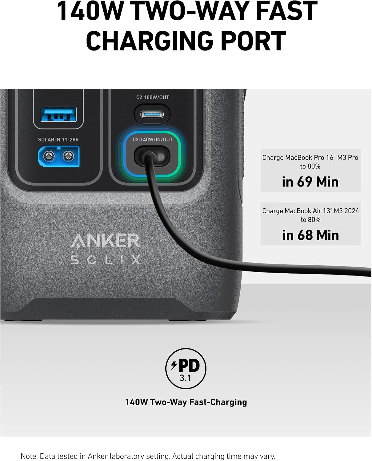 Anker SOLIX C200 DC Power Bank Station with Adjustable Strap, 192Wh Portable Power Station, LiFePO4 Battery, 200W Solar Generator, for Outdoor Camping, Traveling, and Emergencies.