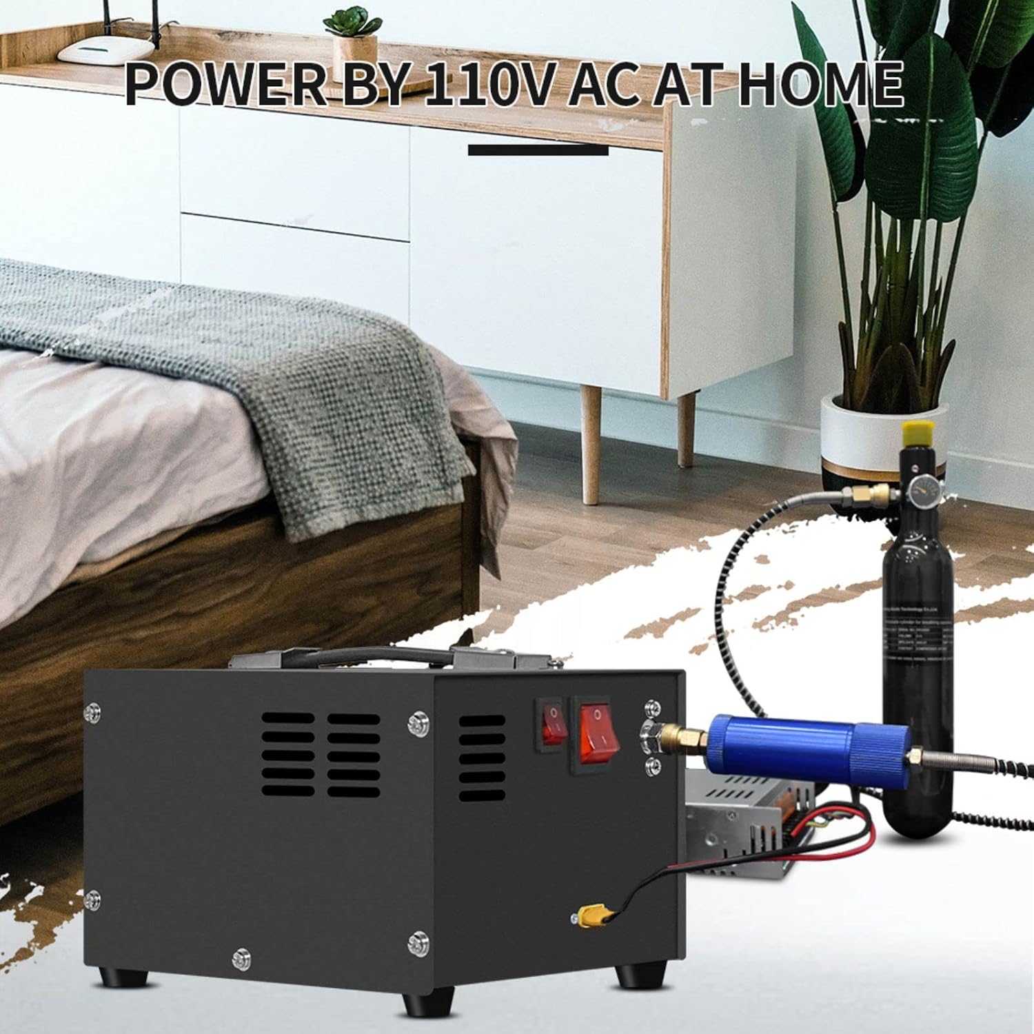 TUXING 4500Psi Pcp Air Compressor | 30Mpa 300Bar High Pressure Air Pump | Oil/Water-Free | Powered by Car 12V DC or Home 110V AC with Converter | Pump for PCP Air Rifle,Paintball Airguns