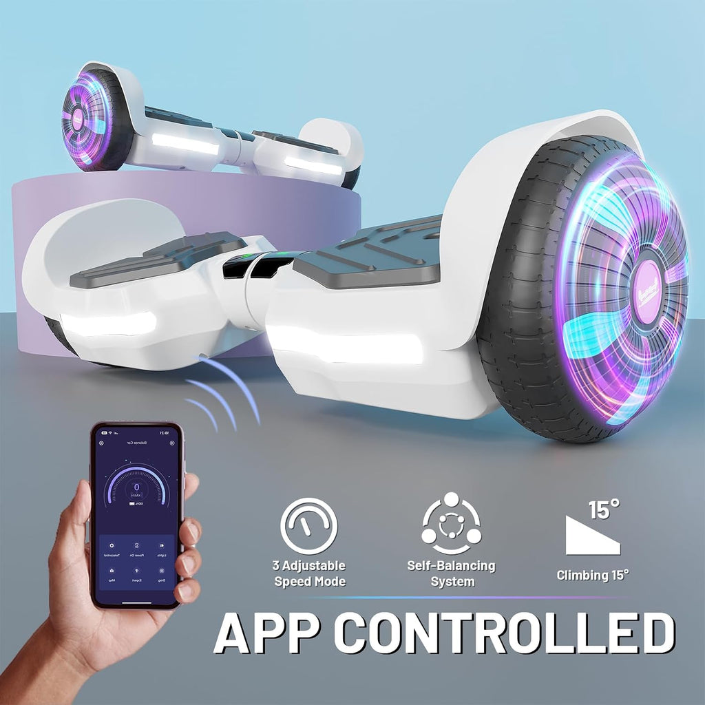 SIMATE Scooter, Bluetooth Speakers and LED Light-Up Wheels, APP Control, Dual 250W Motors, 8.5 mph Max Speed & 8.5 Miles Max Range, Gifts for Kids Adults Girls Boys