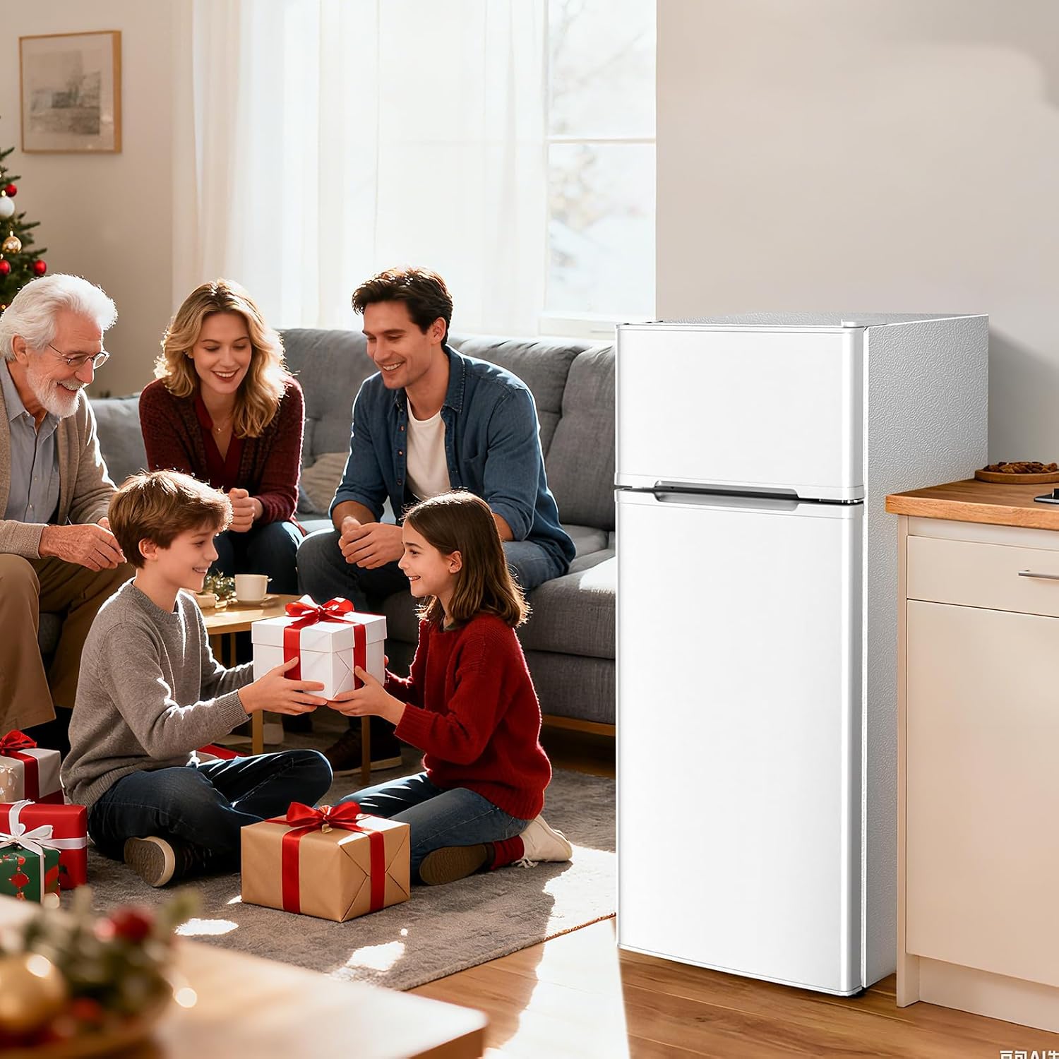 Antarctic Star Compact Refrigerator,4.5 Cu.Ft. Mini Separate Freezer Double 2-Door Adjustable Removable Shelves for Apartment/Dorm/Office,WHITE