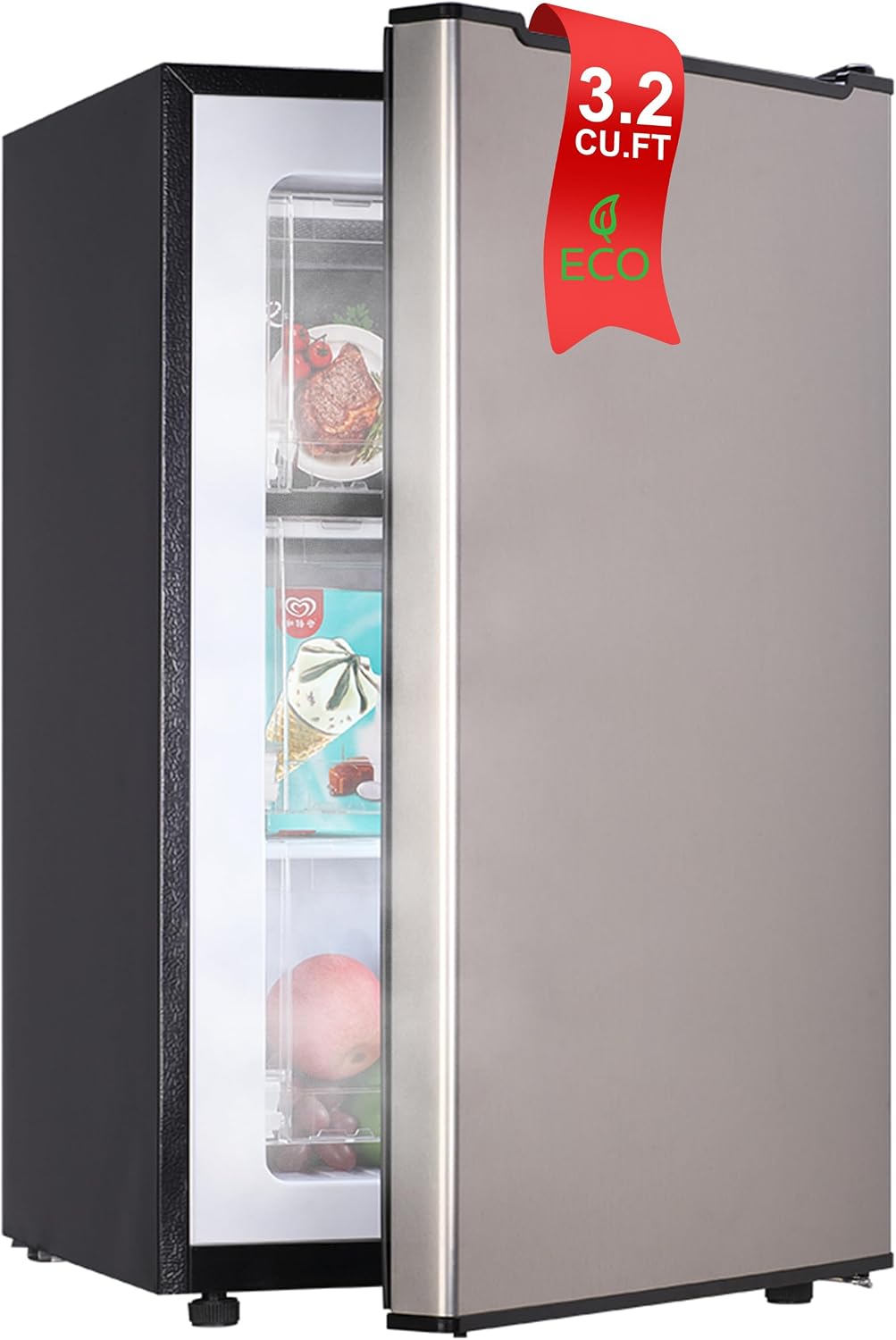 Upright Freezer, 3.2 Cu Ft Mini Small Freezer for 1-2 People, Portable Compact Freezer with 3 Plastic Baffles, 4D Cooling & 40dB Ultra-Quiet, Fast Freeze (-13°F) - Silver