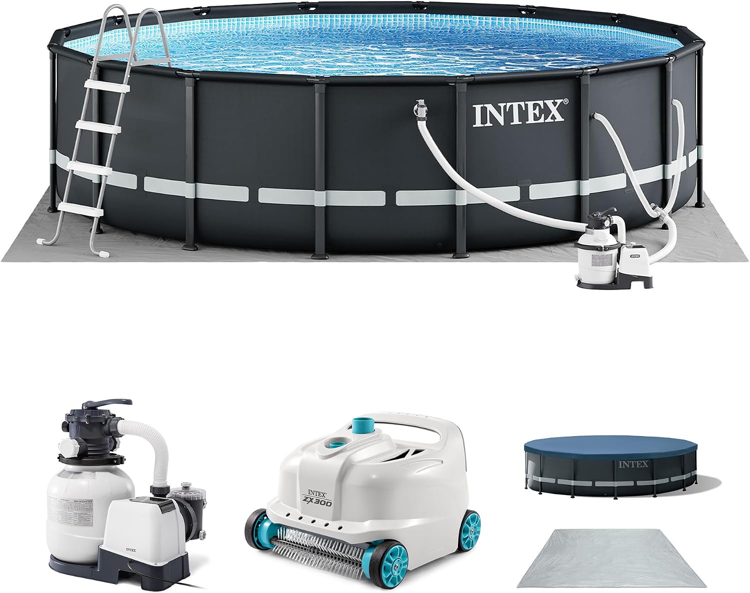 Intex 26325EH Ultra XTR 16ft x 48in Above Ground Swimming Pool Set with Sand Filter Pump and Deluxe Automatic Vacuum Cleaner