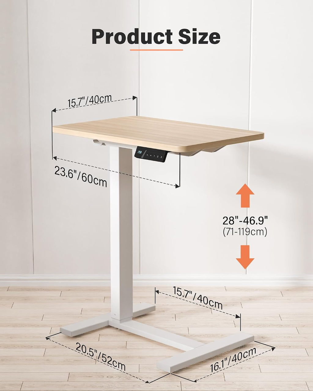 FiCiHi Electric Standing Desk with Wheels – Adjustable Height Mobile Sit-Stand Laptop Table, Portable Rolling Small Computer Workstation for Home Office & Bedside Use (24'x16', Maple)