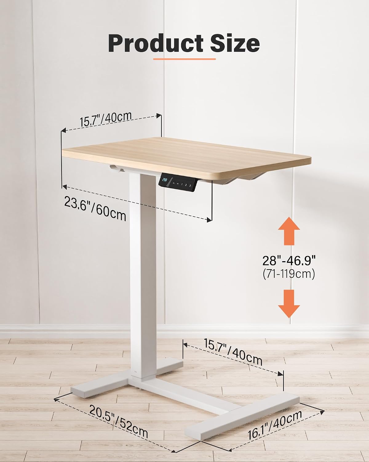 FiCiHi Electric Standing Desk with Wheels – Adjustable Height Mobile Sit-Stand Laptop Table, Portable Rolling Small Computer Workstation for Home Office & Bedside Use (24'x16', Maple)