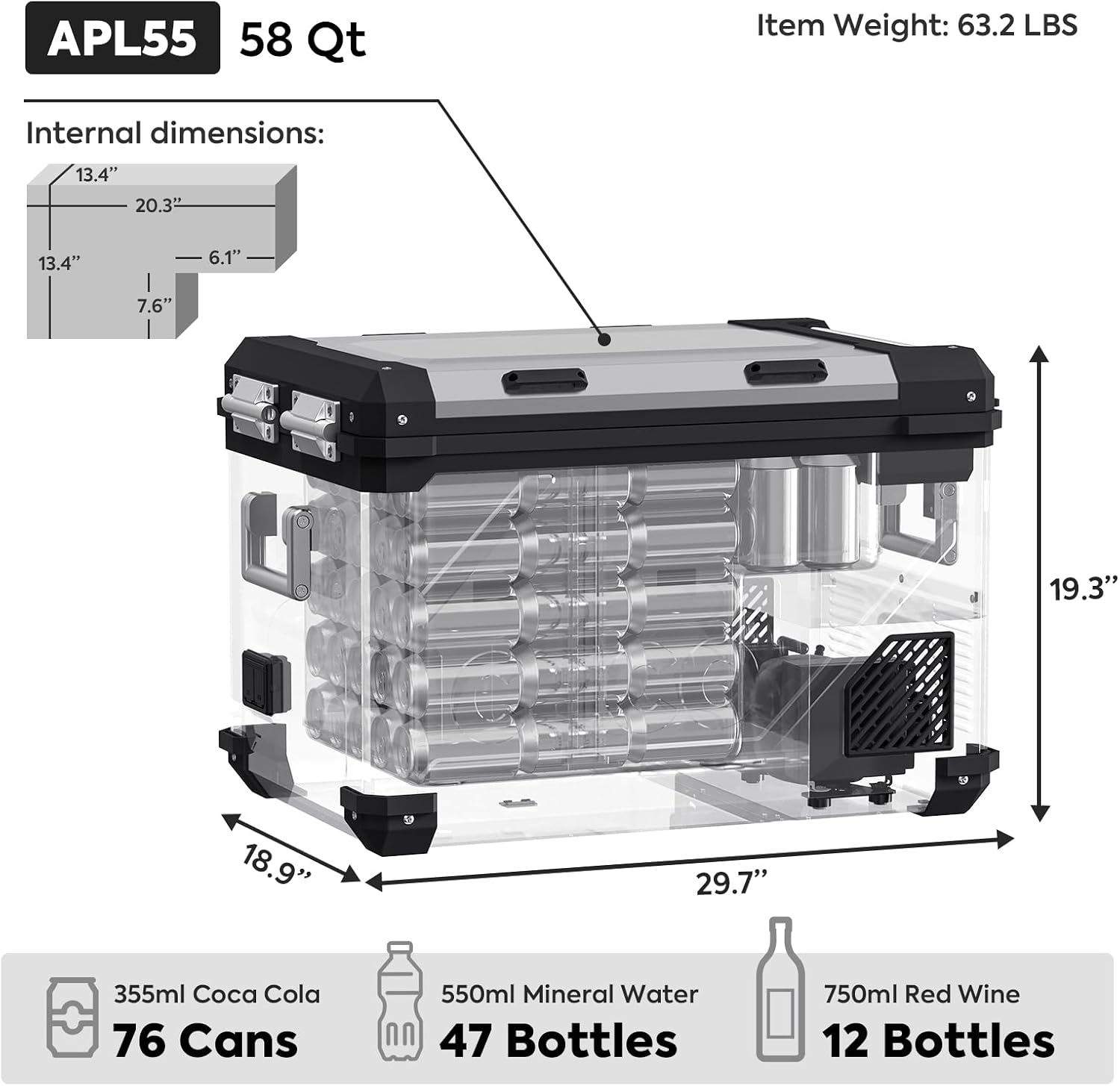 ICECO APL55 55L/58Qt Portable Refrigerator, Dual Zone 12v Refrigerator with SECOP, Removable Divider & APP Bluetooth, -4℉~68℉, Fridge Freezer for Car, Home, RV, | Silver with Magnetic Battery