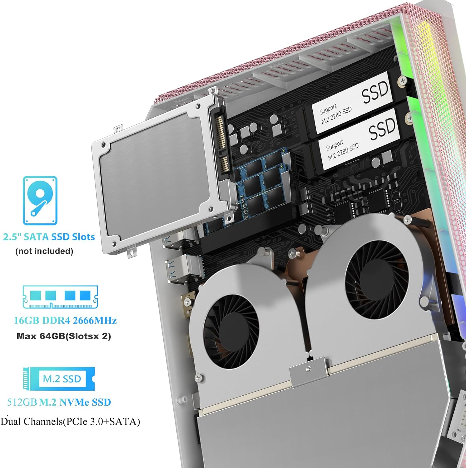 Mini Gaming PC, Intel Core I7-8750H Mini PC with Nvdia GTX1050 3G GDDR5 RGB Lights Mini Gaming Computer, 16GB DDR4 512GB NVMe SSD, 2X HDMI+Type-C, WiFi6 BT5.2, RJ-45, Windows 11 Pro Desktop PC