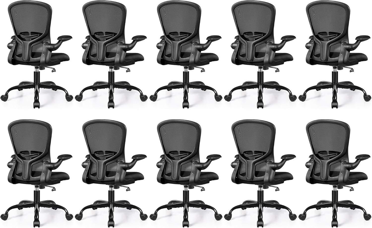 FelixKing Office Desk Chairs, Ergonomic PC Desk Chair with Wheels, Adjustable Lumbar Support and Height, Swivel Computer Chair with Flip-up Armrests, Ergo Mesh Backrest for Working (Black, Pack of 10)