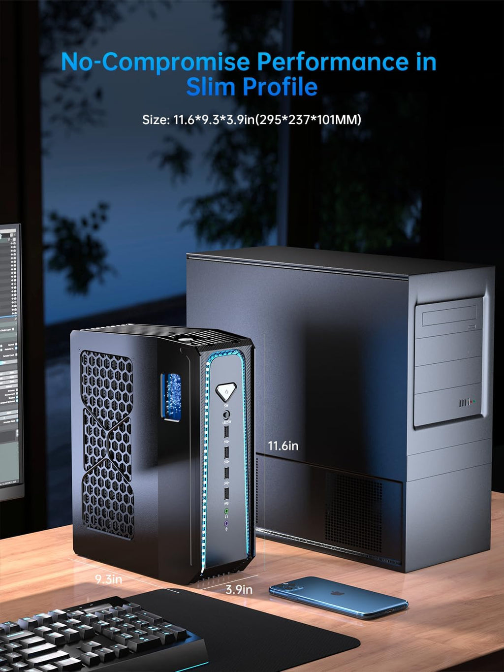 Thdeukoty Mini Gaming Pc Core i9-14900F(24C, 32T, Up to 5.8GHz) 64GB DDR5 1TB SSD, Liquid Cooled Desktop Computer with RTX 5070 WiFi 6E, BT5.3, RJ45 Port, Quad Display for Gaming/Design/Office
