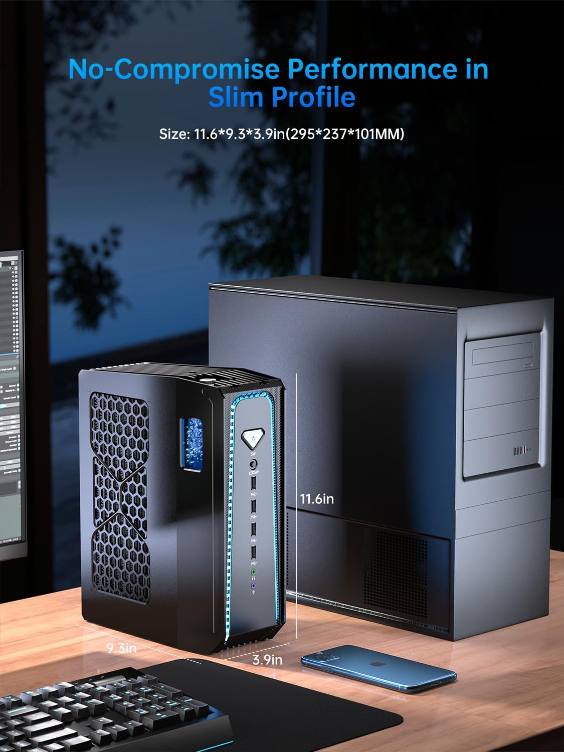 Thdeukoty Mini Gaming Pc Core i9-14900F(24C, 32T, Up to 5.8GHz) 64GB DDR5 1TB SSD, Liquid Cooled Desktop Computer with RTX 5070 WiFi 6E, BT5.3, RJ45 Port, Quad Display for Gaming/Design/Office
