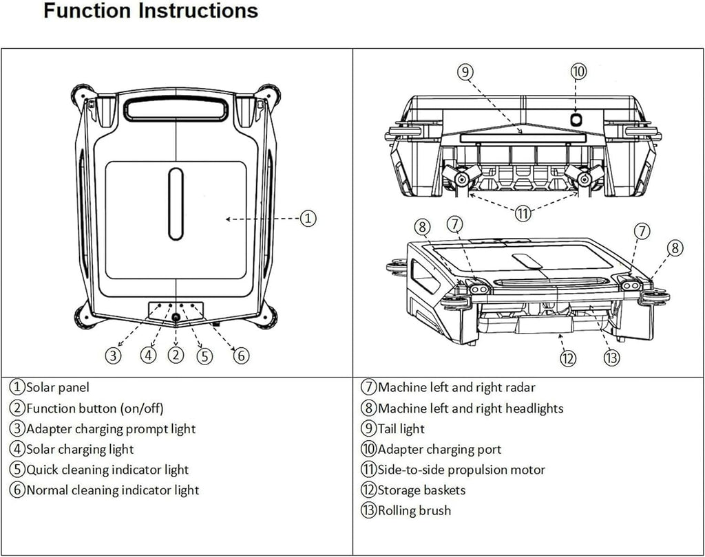 Robotic Swimming Pools with Automatic Solar Load, with Exhaust Function to Avoid Automatic Obstacles, Pool Skimmer, Home