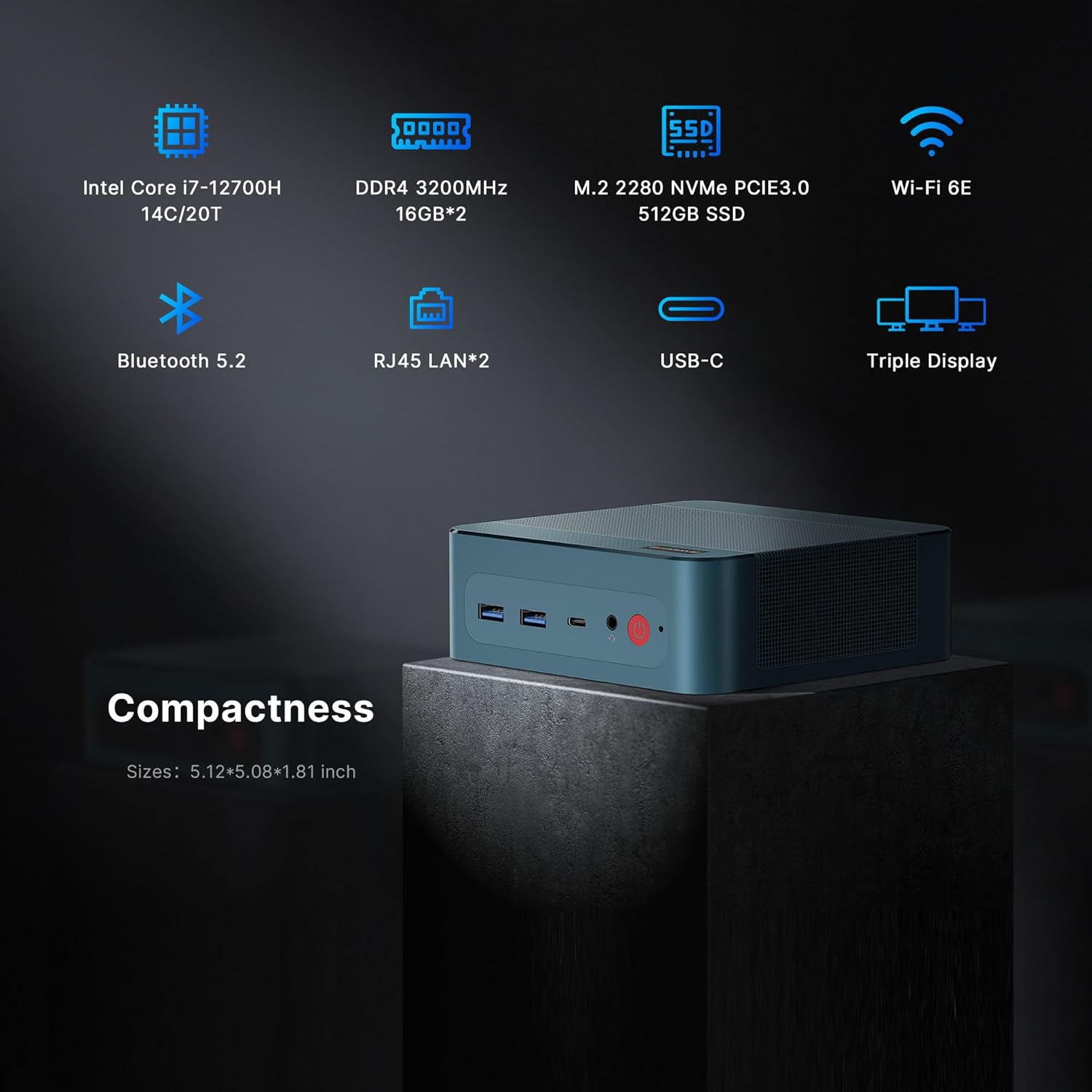BOSGAME P2 Mini PC, Intel Alder Lake Core I7 12700H W 11 Pro Mini Computers, USB4(Support Thunderbolt 4), 32GB DDR4, 512GB NVMe SSD, Dual 2.5GbE LAN, WiFi 6E, Bluetooth 5.2