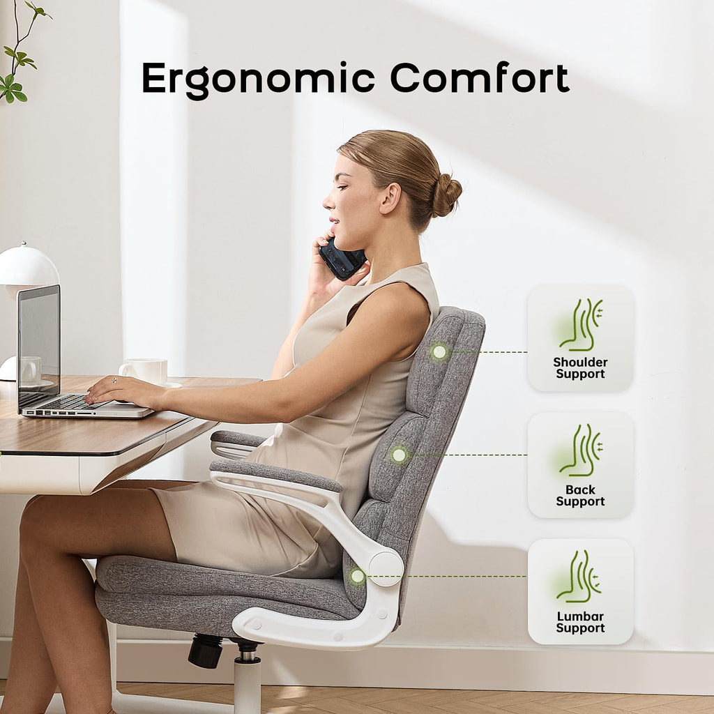 amseatec Office Chair Adjustable Desk Chair Mid Back Executive Comfortable Fabric Ergonomic Back Support Home Computer Chair with Padded Flip-up Armrest Swivel Wheels (Cement Gray)