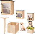 Wonderjune Little Library Box Outdoor Weatherproof Solid Wood Double Book Exchange Box with Pillar-Mounted Mini Library, Floor Plugs & Flower Fence for Community Neighborhood School(Natural Wood)