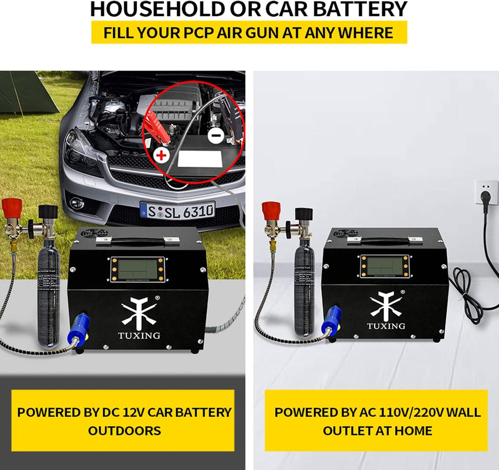 TUXING PCP Air Compressor 4500Psi, LCD Display, Auto-Stop High Pressure Compressor, Equipped with Water Cooling System,Scuba Diving Tank Pcp Air Rifles Charging 110V (TXET063+0.5L+B)