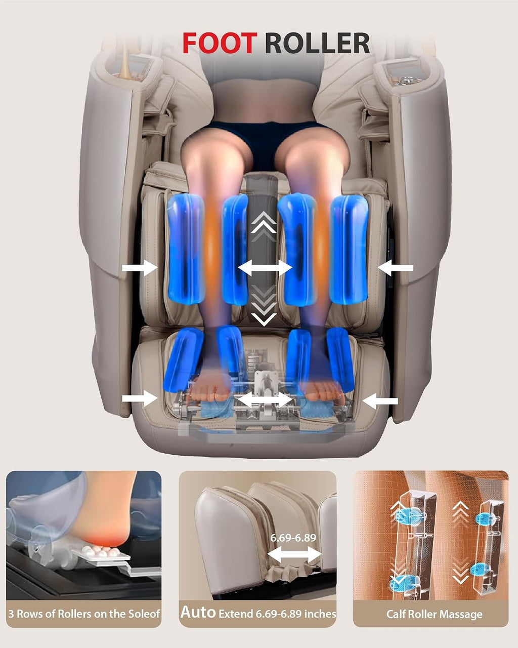 Upgrade 4D Massage Chair Zero Gravity | Massage Chair Full Body and Recliner AI Voice Control Shiatsu Massage Chairs Auto Legrest Calf & Foot Rollers Heated | Program Customization Beige
