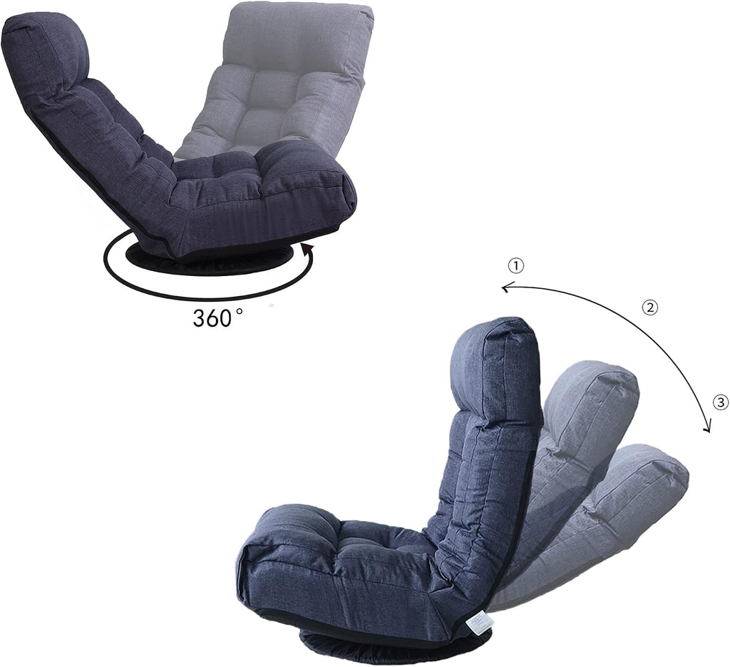 Yoglad Japanese Style Chaise Lounge Sofa Chair Floor Gaming Chair Lazy Sofa for Reading Game Meditating, 3 Adjustable Positions with Comfortable Backrest,Navy Blue (Navy Blue+Ottoman)