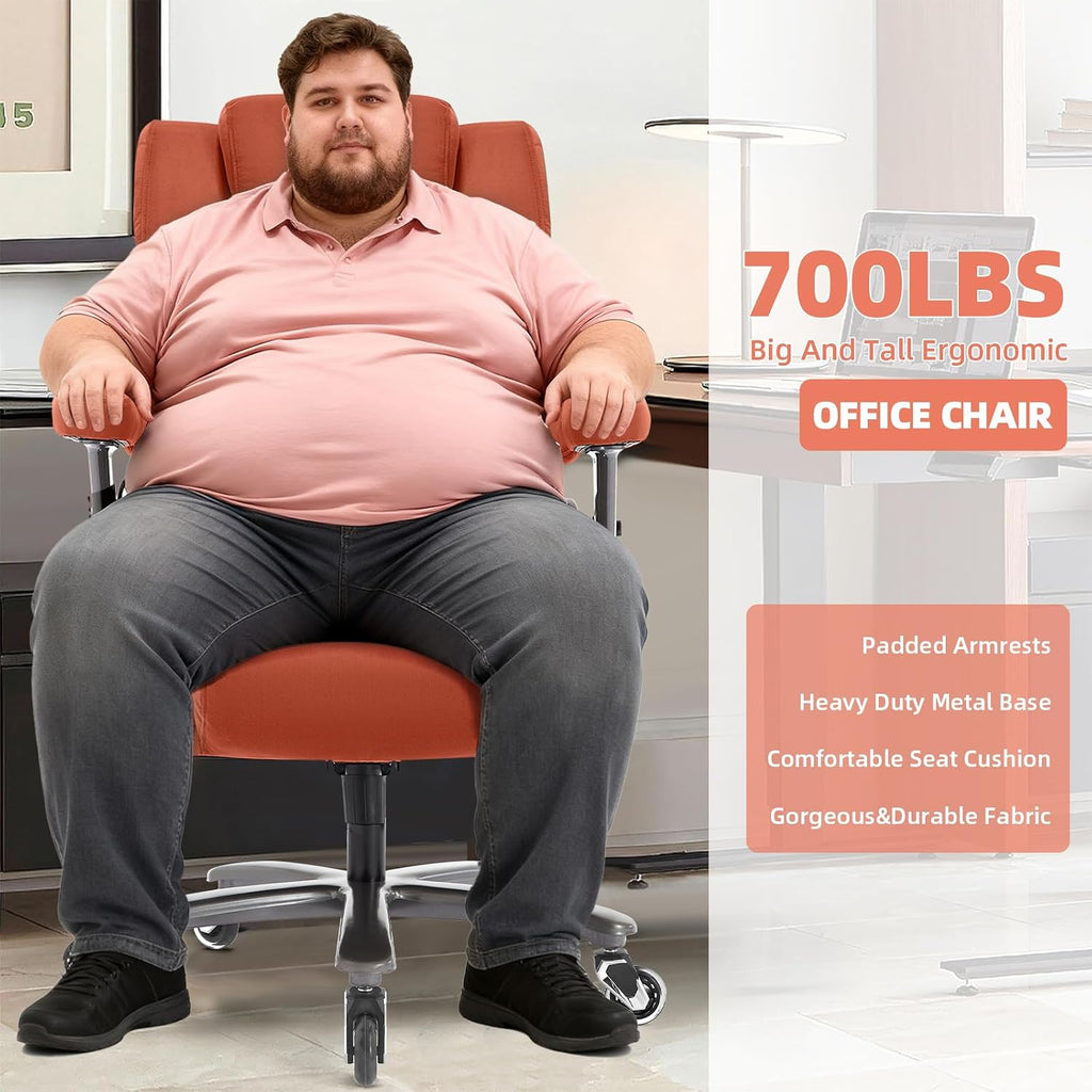 VUZI 700LBS Large Heavy Duty Office Chair with 3D Flip Arms, Big and Tall Plus Size Fabric Executive Desk Chairs, High Back Extra Wide Computer Chair with Adjustable Lumbar Support, Sturdy Metal Base