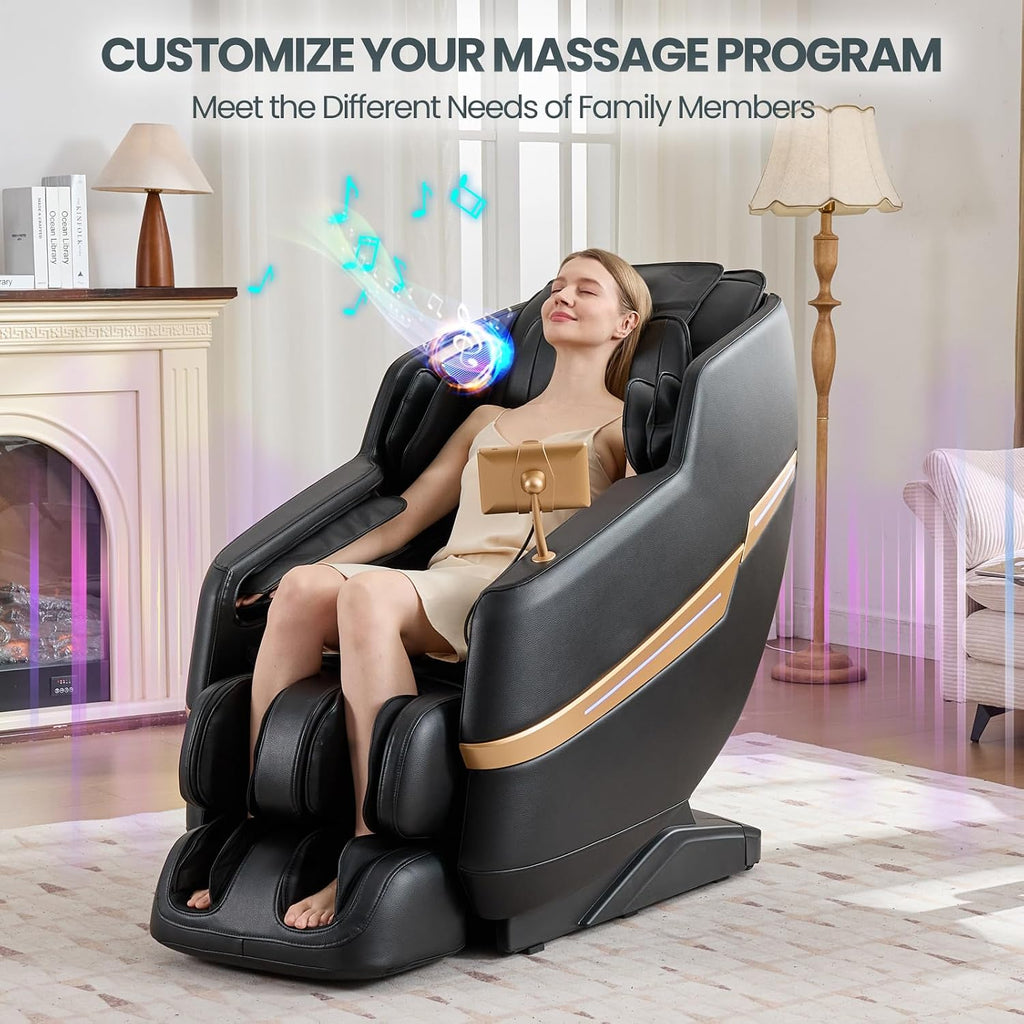 Artist hand Massage Chair Full Body, 2026 Zero Gravity Massage Chair Recliner with 10 Fix Rollers, 6 Modes, Bluetooth Speakers, Waist Heating, Foot Roller Massage, Full-Body Airbags (All Black)