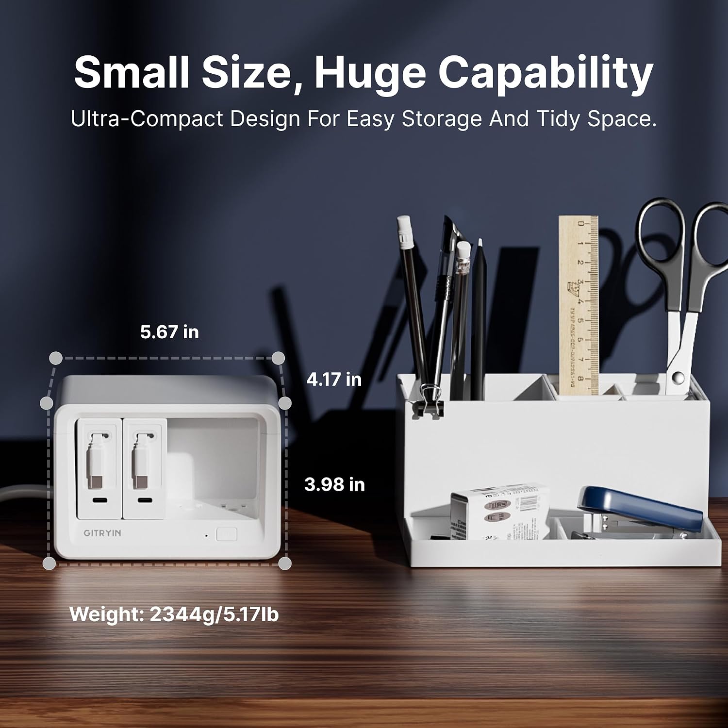 Gitryin 10-in-1 Desktop Charging Station with 2 Retractable Wall Chargers, 40W USB-C Power Strip with 6 AC, 2 USB C, 2 Type-C 33.5in Cables, Extension Cord with 1020J Surge Protection for Home Office