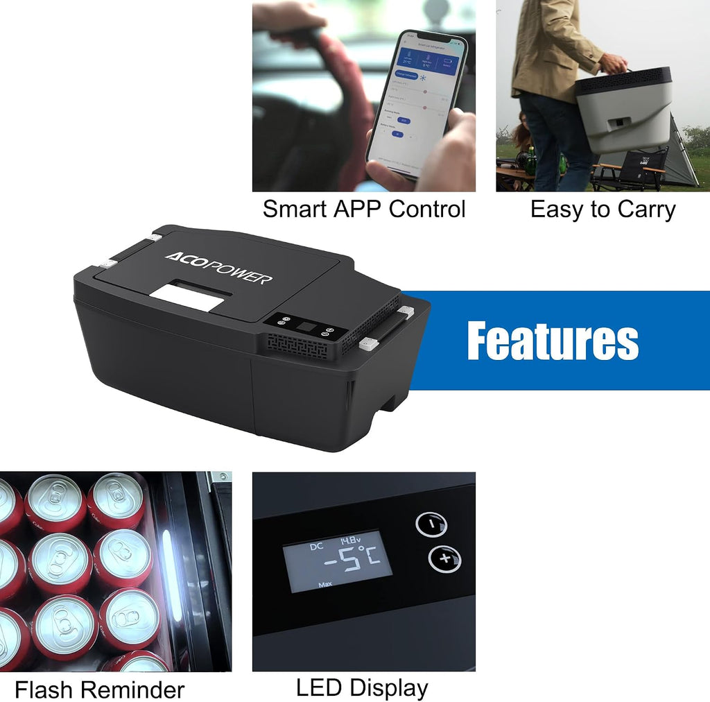 ACOPOWER 12 Volt Car Refrigerator for Tesla Model 3,Tesfridge 21QT Electric Cooler, 12V Fridge APP Control, Portable Freezer Compressor Cooler,-4°F to 68°F,for Outdoor,Travel,Camping, Picnic