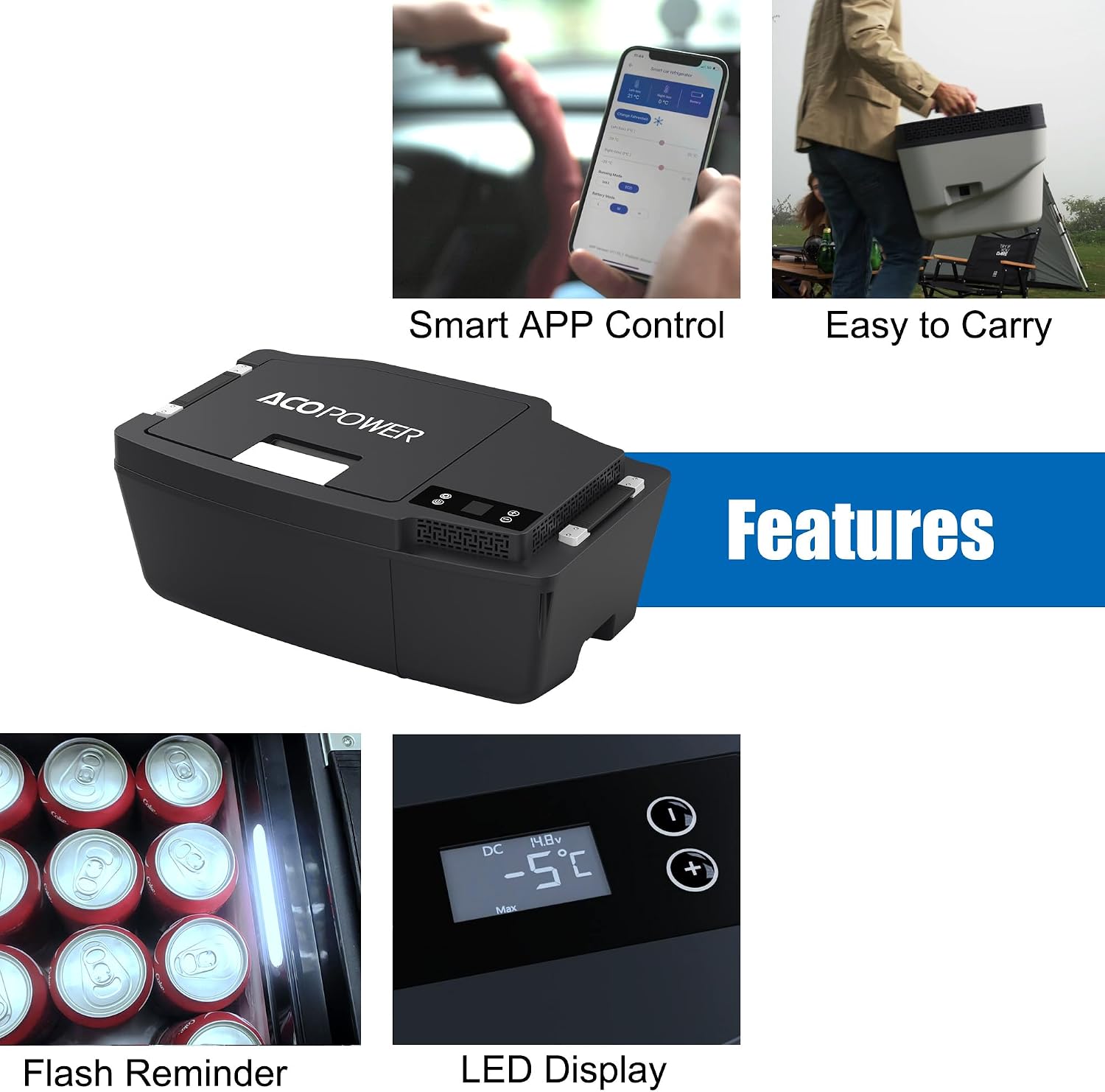 ACOPOWER 12 Volt Car Refrigerator for Tesla Model 3,Tesfridge 21QT Electric Cooler, 12V Fridge APP Control, Portable Freezer Compressor Cooler,-4°F to 68°F,for Outdoor,Travel,Camping, Picnic