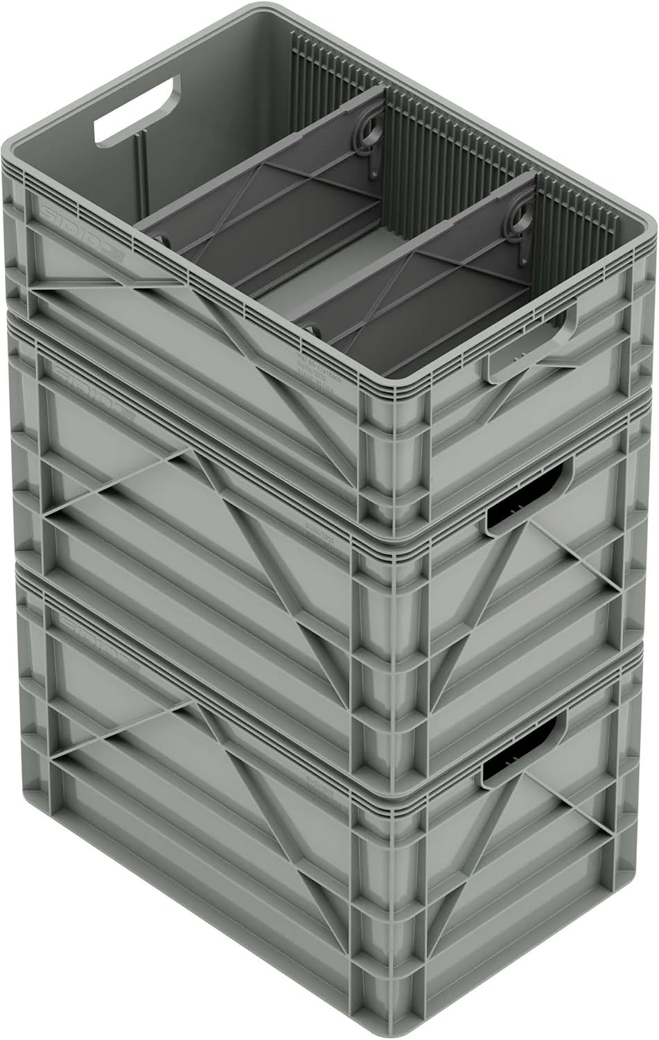 SIDIO Crate Basic Pack - 2 Full-Size & 1 Half-Size Heavy Duty Stackable Storage Bins, Totes, Containers with Dividers - Durable Plastic Organizer for Home, Office, Garage, and Outdoor Use, Aircraft