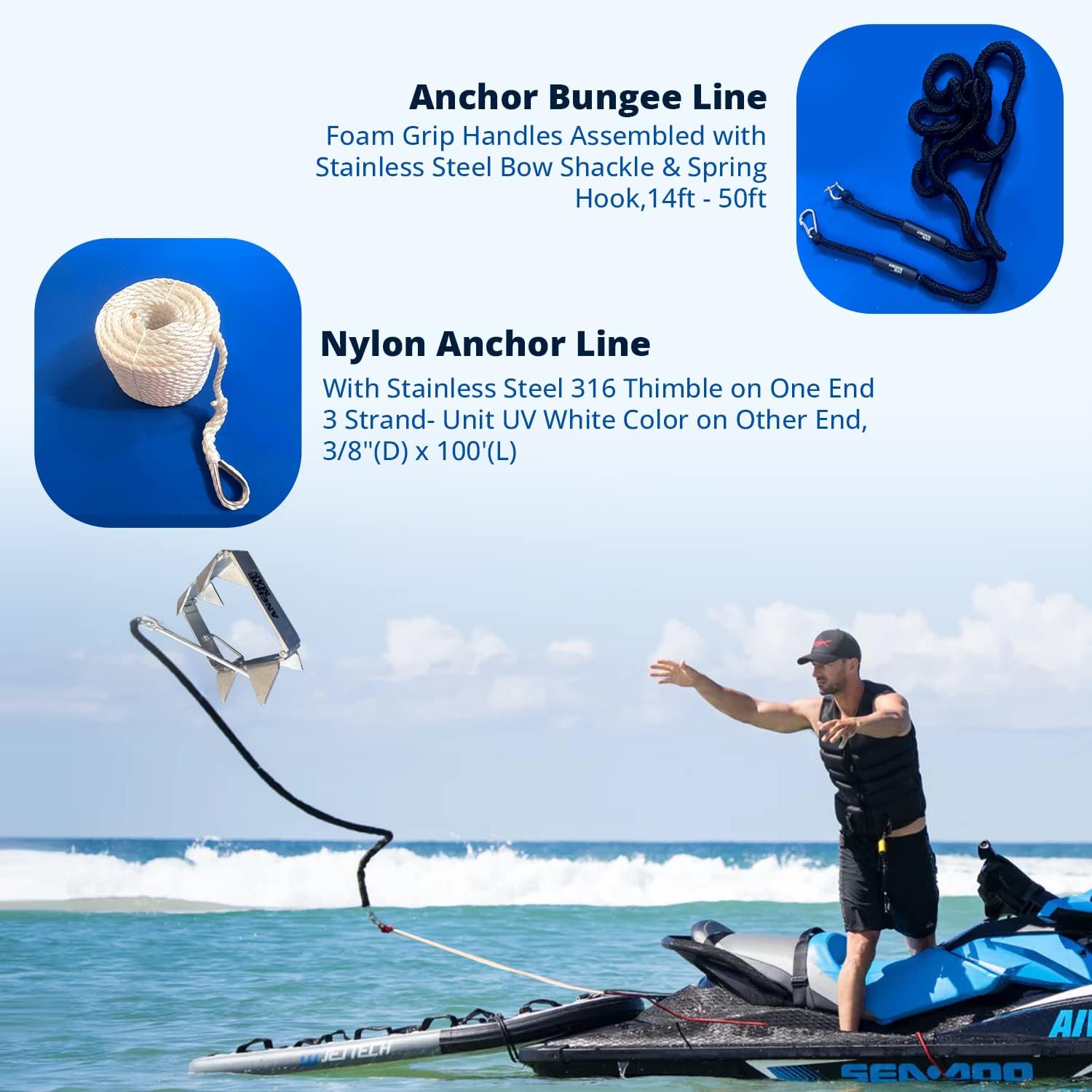 Anchor-Man Box Anchor Kit - Ultimate Boat Anchor Kit, Hot Dipped Galvanized 9 Gauge Steel Boat Anchors for 25'/ 25'+ Boats - Pontoon Boat Anchor Kit Box Size, Large Pontoon Anchor Boat Kit
