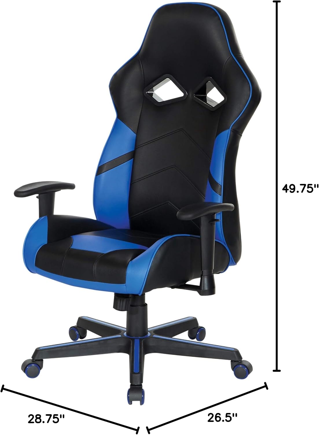 OSP Home Furnishings Vapor Ergonomic Adjustable High Back Faux Leather Gaming Chair with Coil Spring Seat and Integrated Cooling Airflow, Blue Accents