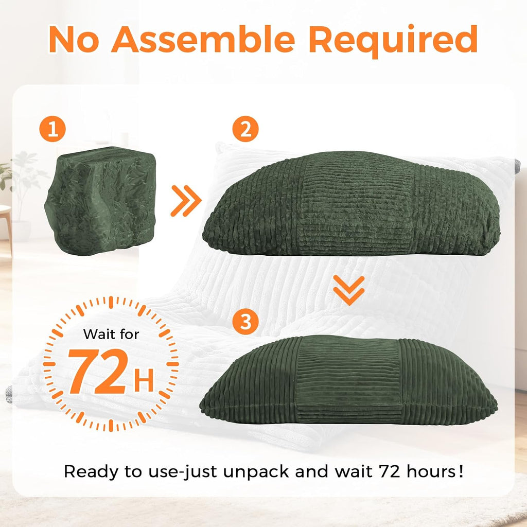 3 in 1 Giant Bean Bag Chair, Convertible Bean Bag Bed for Adults and Kids, Oversized Comfy Memory Foam Floor Sofa with Machine Washable Cover for Living Room, Bedroom & Dorm(Green)