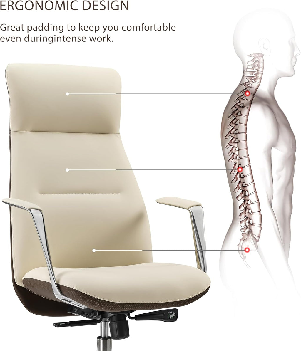 EUREKA ERGONOMIC Executive Office Chair, Silicone Leather Office Chair High Back, Ergonomic Desk Chair, Big and Tall with Adjustable Swivel Rolling for Home Office, Off-White