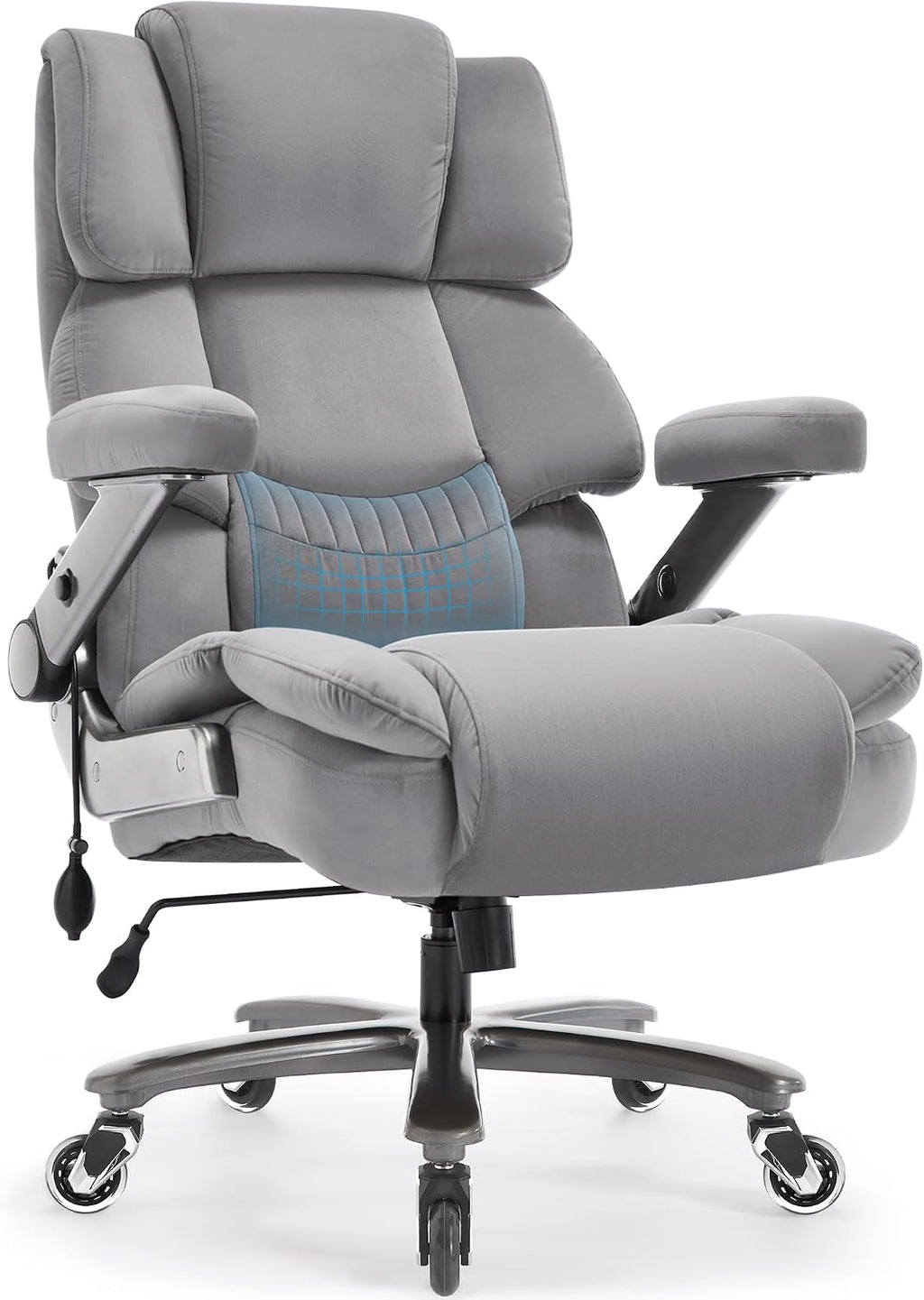 VUZI 700LBS Large Heavy Duty Office Chair with 3D Flip Arms, Big and Tall Plus Size Fabric Executive Desk Chairs, High Back Extra Wide Computer Chair with Adjustable Lumbar Support, Sturdy Metal Base