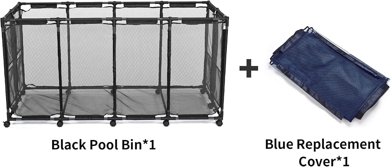 Yescom 280 Gallon Pool Float Storage Bin Basket with Blue Mesh Cover Replacement Net for Toy Raft Noodles Outdoor 65'x 30'x 33' Metal Frame 12 Wheels Rolling Organizer Cart