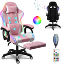 Massage Gaming Chair with Speakers Video Game Chair with RGB LED Lights Ergonomic Racing Office Chair PU Leather Recliner Computer Chair Swivel Chair with Headrest Armrest Lumbar Support,Pink