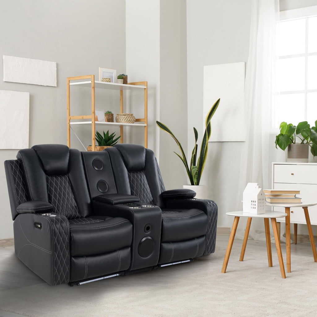Naomi Home Chicago Home Theater Recliner Chair – Bluetooth Speakers, Wireless Charging, Power Recline, Adjustable Headrest, LED Lighting, Cup Holders & Premium Faux Leather for Ultimate Comfort