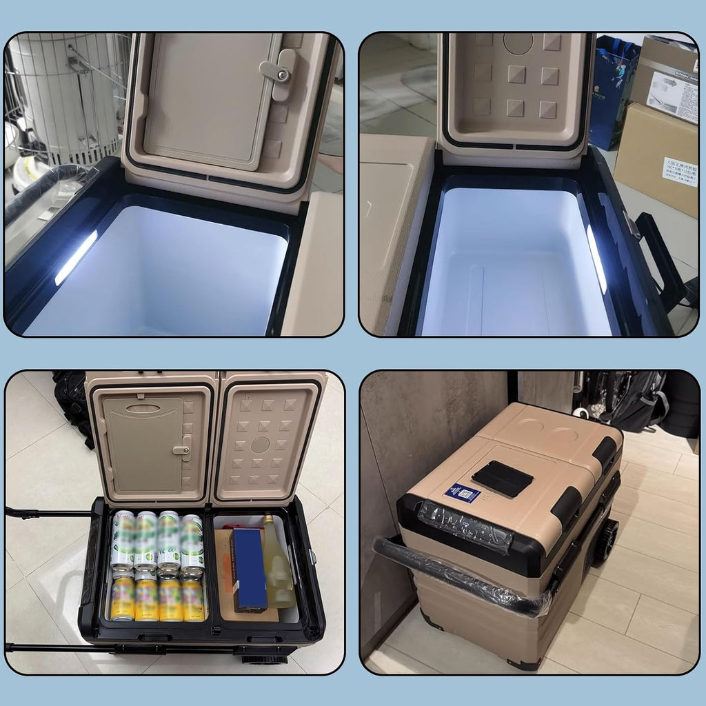 Car Fridge Plug in Cooler Portable Cooler Electric 35L/45L/55L with Wheels and Handle Fast Cooling for Truck Van Travel Camper -20℃~+20℃ Double-Door Design(60 * 40 * 44cm)