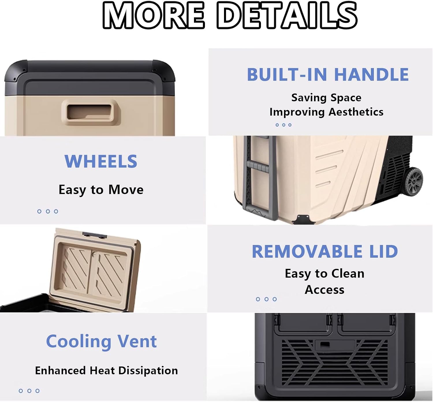 Car Fridge Cooler Wheels Portable Mini Fridge 35L with Handle and Wheels Refrigerator/Freezer Switchable 12/24V DC 110-220V AC Removable Lid -20°C to 20°C