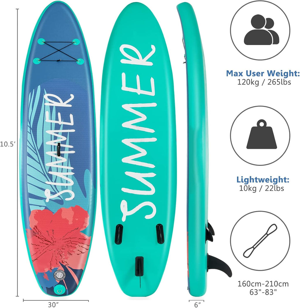 Paddle Board Inflatable 10.5'/11'x32 x6，SPORFIT Stand Up Paddle Board with Premium SUP Accessories & Backpack Extra Wide Ultra-Light Youth & Adult Standing Boat for All Skill Levels
