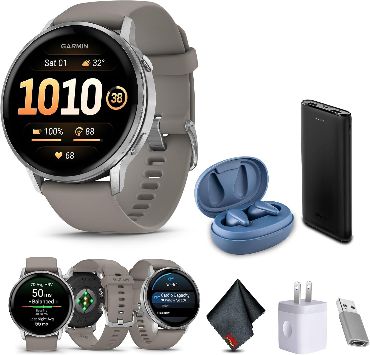 Garmin Venu 4, 45mm, Advanced Fitness and Multisport Tracker GPS Smartwatch, 1.4' AMOLED Display, Built-in Flashlight, 12 Days of Battery Life, Silver with Silver Gray Silicone Band (Watch Bundle)
