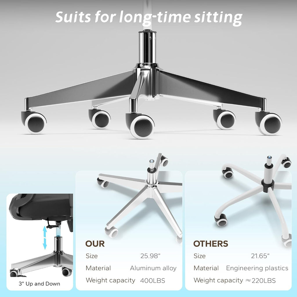 Ergonomic Office Chair, Mesh Desk Chair with Adjustable Headrest and 2D Armrest，Computer Chairs with Lumbar Support, Big and Tall Office Chair 400lbs, Large (01black)