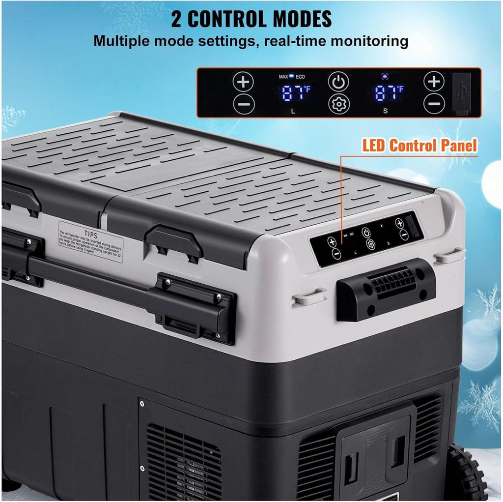 Portable Car Refrigerator Freezer 50L Dual Zone - 12V/24V & 110V/240V - Compressor Cooling for Road Trips, Camping, RV & Home Use