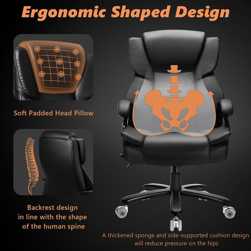 Indulgear 500lbs Big and Tall Office Chair with Gel Seat Cushion,Heavy Duty Office Chair for Heavy People, High Back Executive Computer Chair with Adjustable Lumbar Support, Dual Rubber Wheel