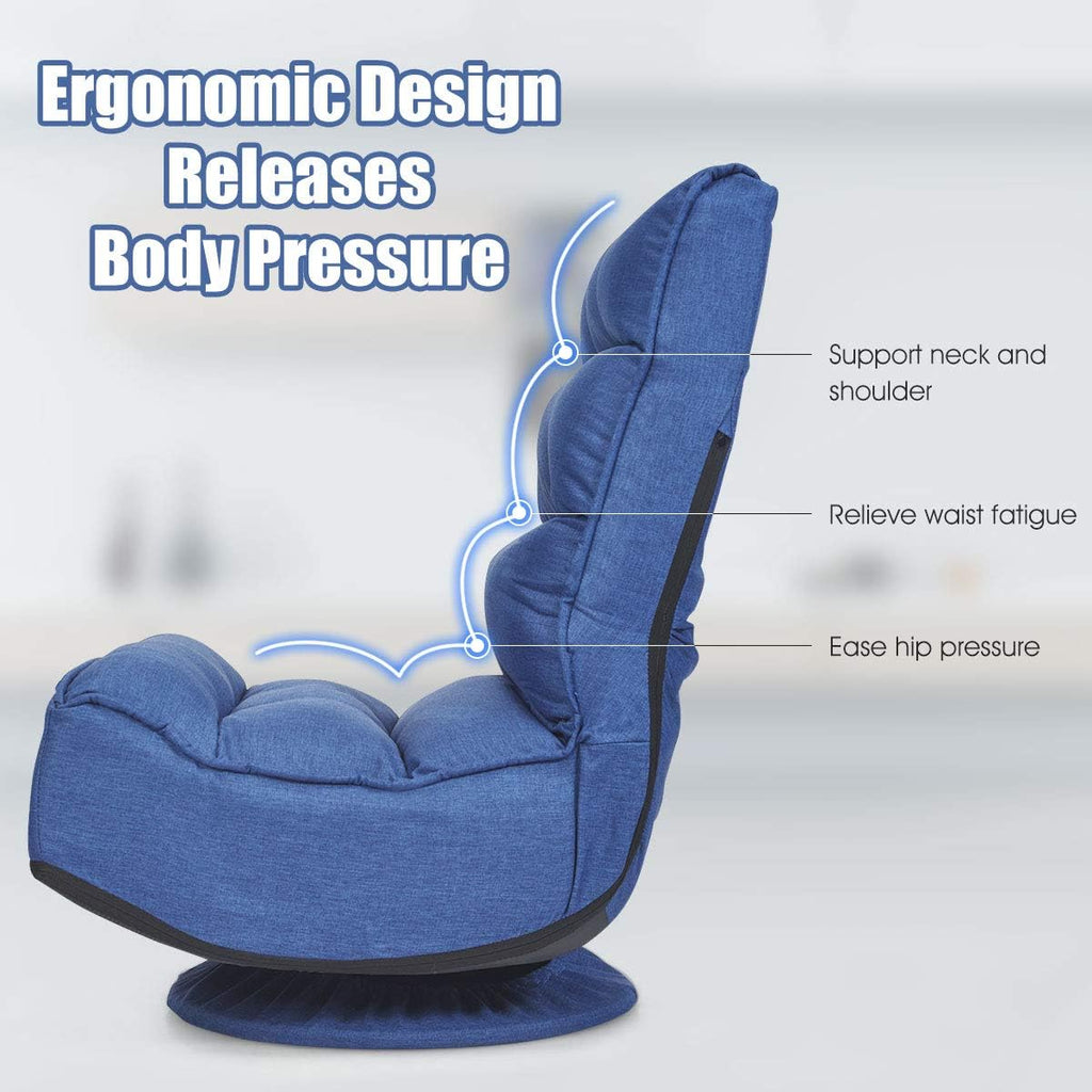 Giantex 360 Degree Swivel Floor Chair, Folding Floor Gaming Chair with 6 Positions Adjustable, Lazy Sofa Lounge Chair w/Tufted Back Support, Video Gaming Chair for Reading TV Watching (Navy Blue)